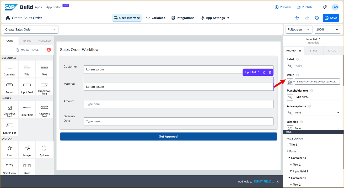 Binding input field