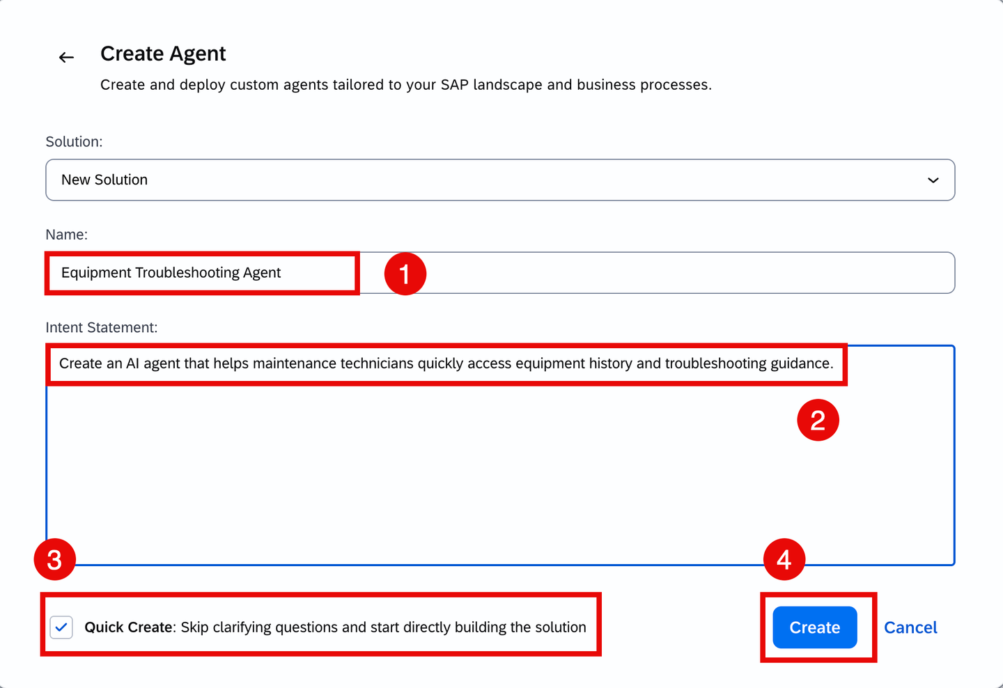 Enter agent name and intent statement