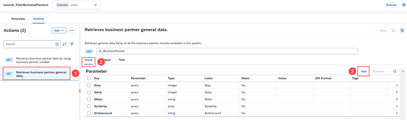Actions add input
