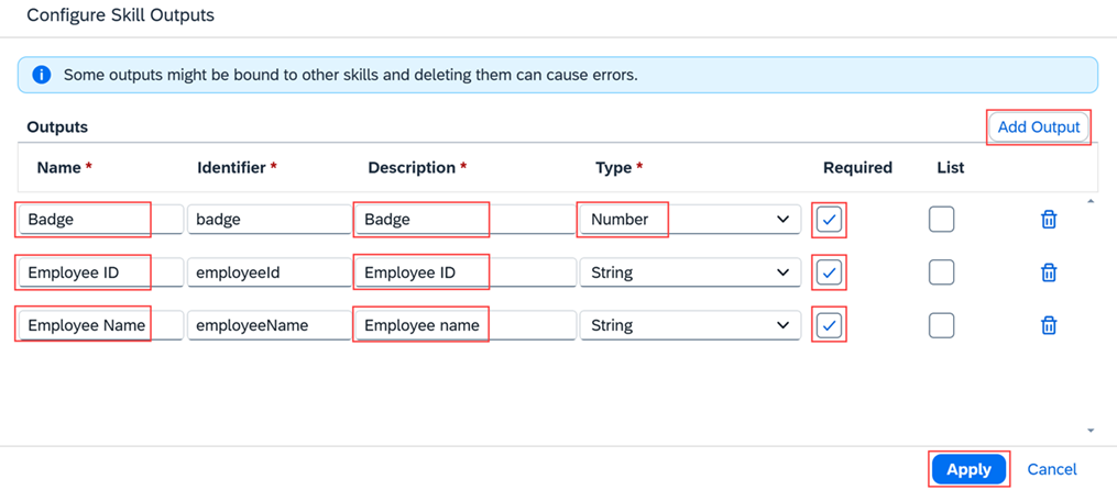 Configure outputs