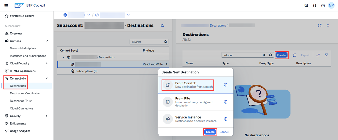 Create destination from scratch