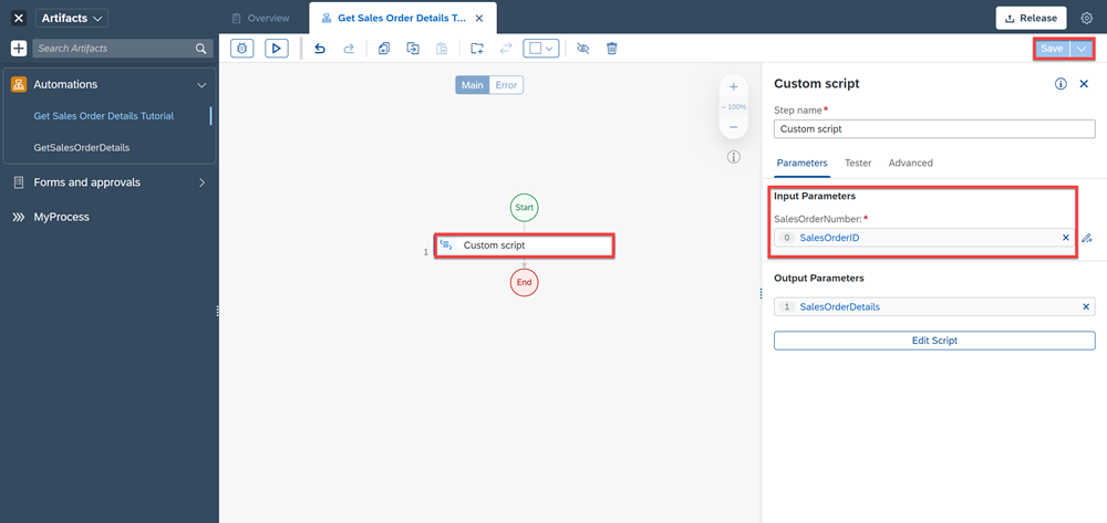 Input parameter Custom script