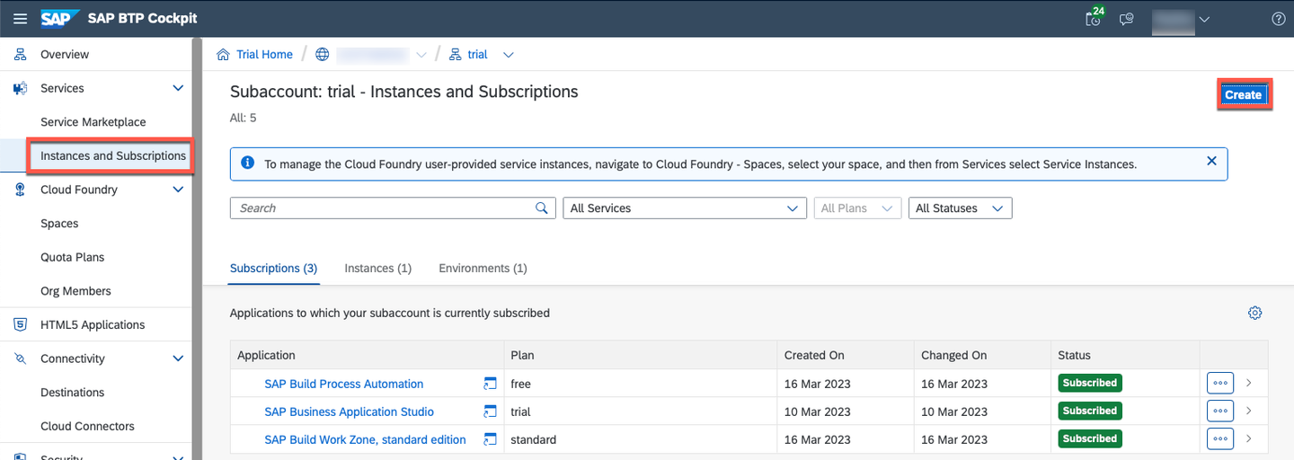 Create instance