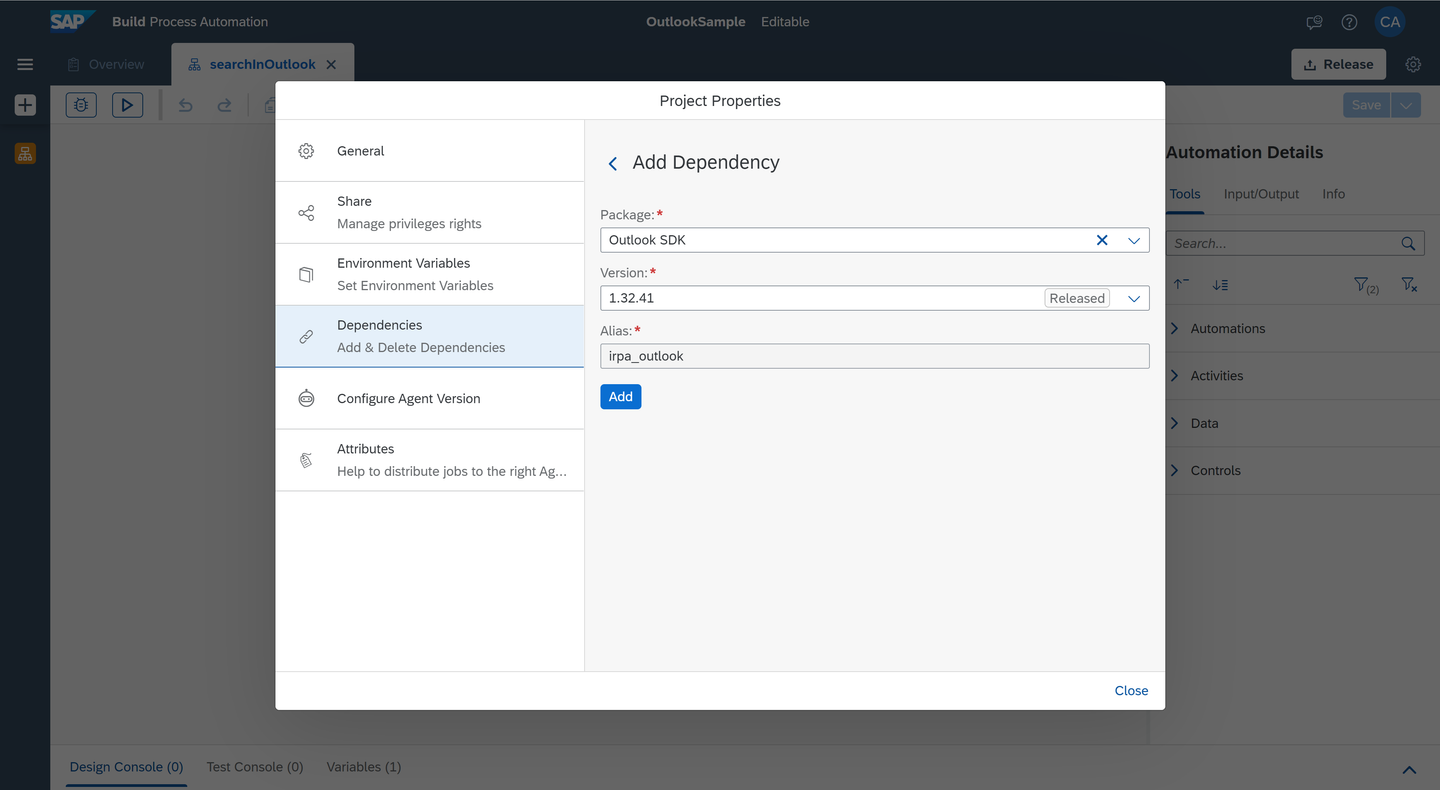 Add Outlook SDK to your project