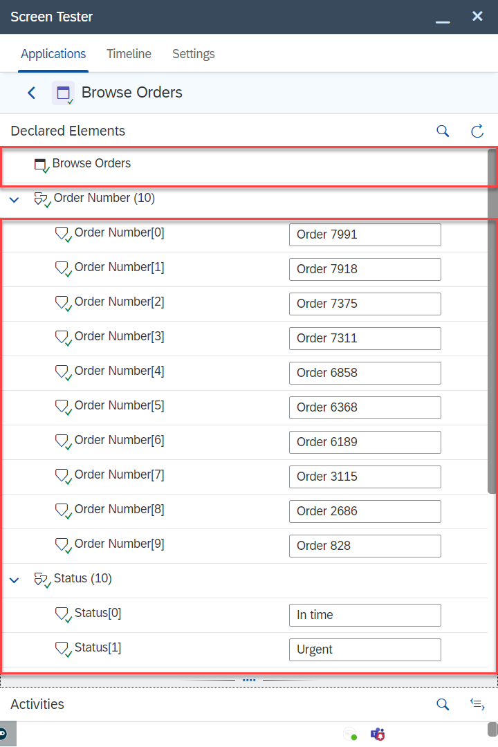Application Tester Declared Elements