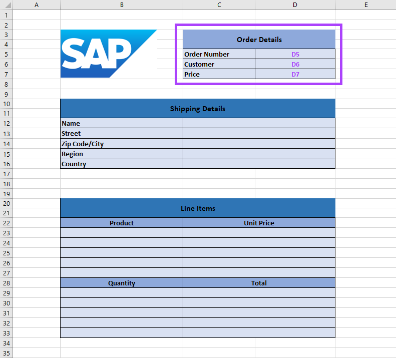 Set Values Order Details
