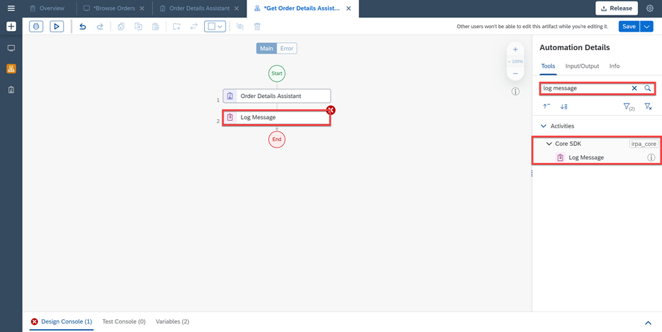 Automation Log Message