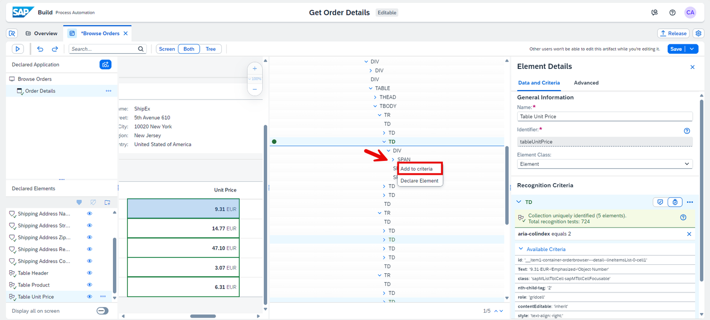 Declare Line Items Product