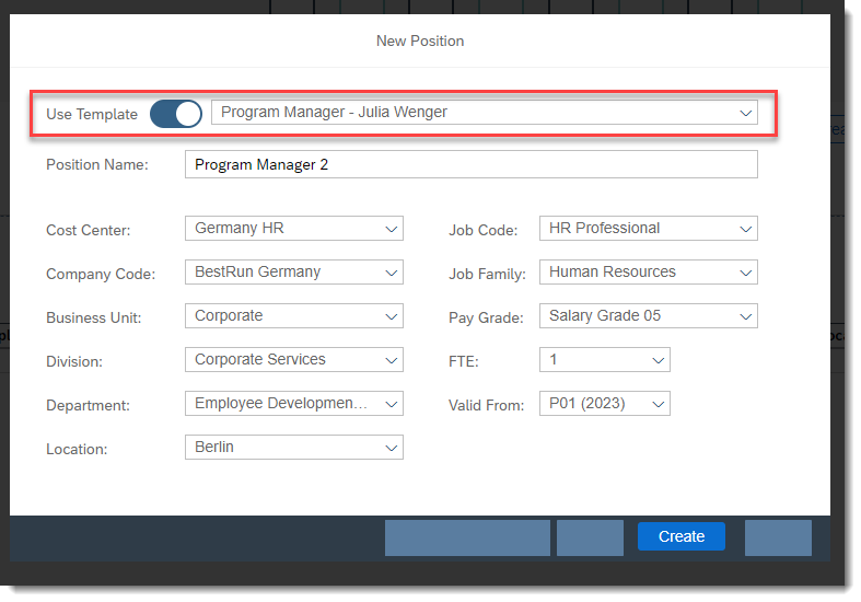 Use template to plan new position